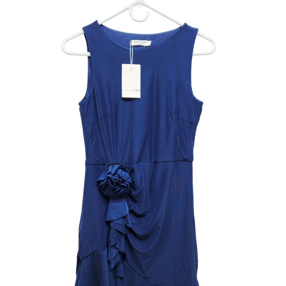 Berylove Womens Navy Blue Sleeveless Layered Ruffle Midi Dress  Rosette Detail S - Picture 4 of 9